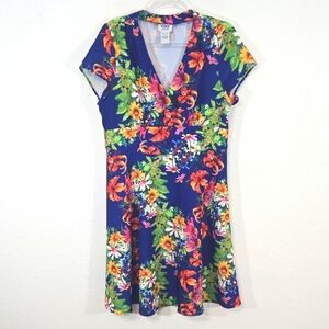 Monroe & Main Bright Vibrant Floral Dress Short Sleeve Wedding Vacation Work, 12